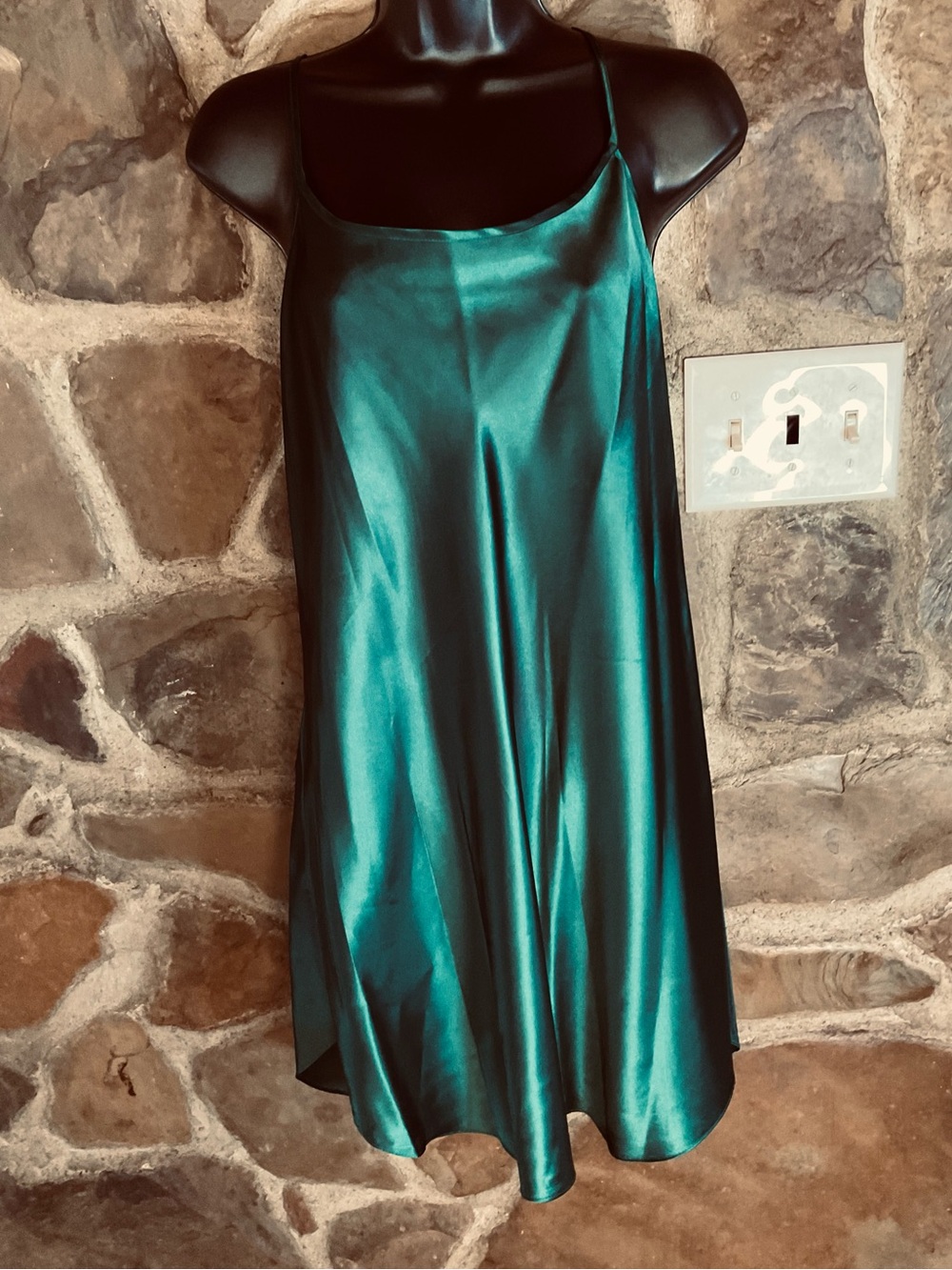 Vintage Style Basic Editions Emerald Satin Mini Slip Dress NWT L